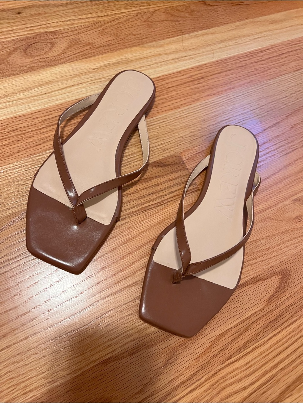 J.Crew Capri Square Toe Thong Tan Leather Sandal 8.5
